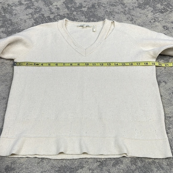 Helmut Lang Distressed V Neck Sweater Cut Out Rib Knit Off White Sz XS - Picture 9 of 16